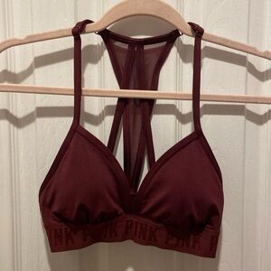 VS PINK SPORT Ultimate Triangle Racerback Burgundy Red Wine Sports Bra